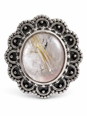 Sterling Silver 925 Golden Rutilated Quartz Stone Ring